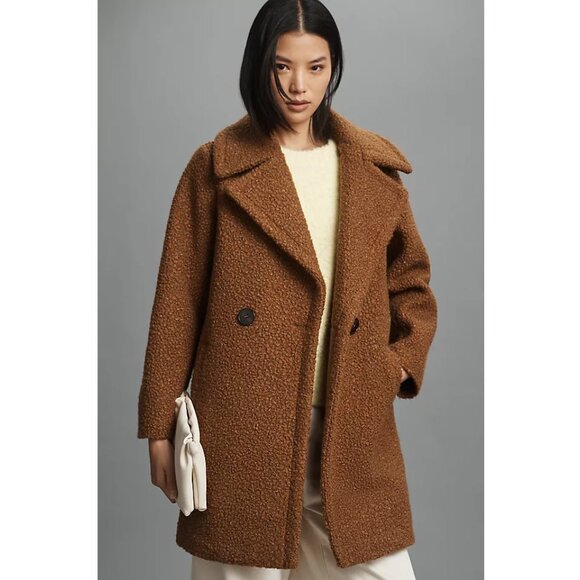 NVLT Flat Bouclé Double-Breasted Overcoat Cognac - Picture 2 of 4